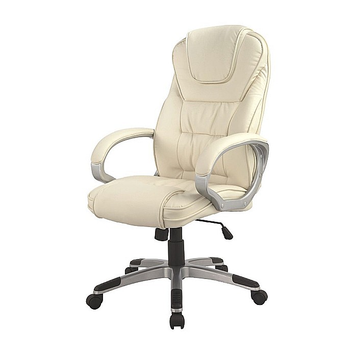 Scaun directorial SL Q031, Piele ecologica, Inaltime reglabila, Mecanism de balans, Cadru polipropilena, 100 Kg, Crem [2]