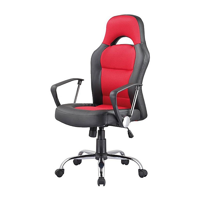 Scaun directorial SL Q033, Cadru cromat, Piele ecologica/Mesh, Inaltime ajustabila, Mecanism de balans, 100 Kg, Rosu/Negru [2]