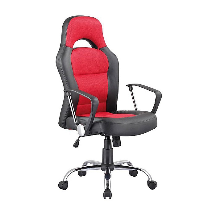 Scaun directorial SL Q033, Cadru cromat, Piele ecologica/Mesh, Inaltime ajustabila, Mecanism de balans, 100 Kg, Rosu/Negru [5]