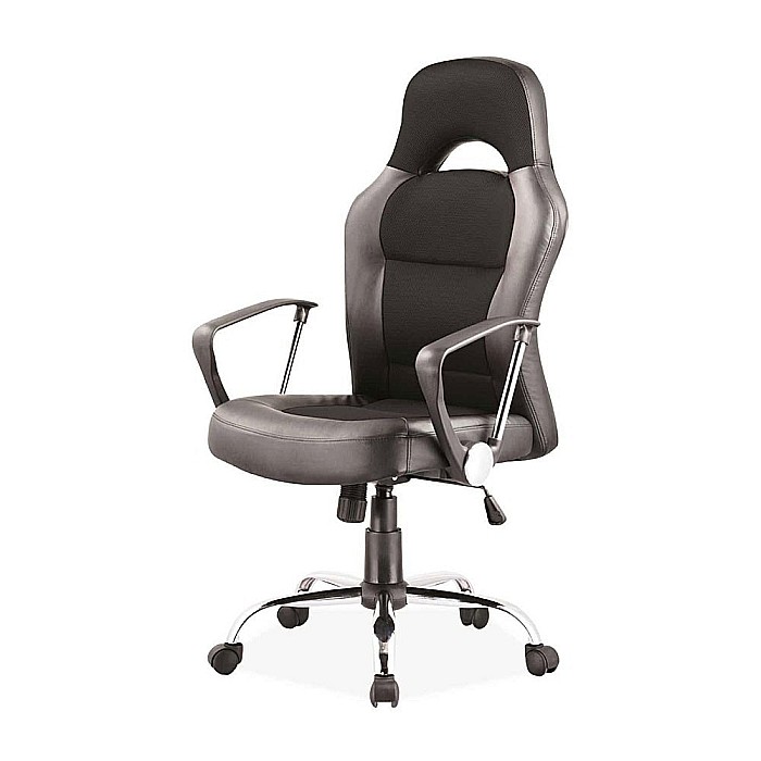 Scaun directorial SL Q033, Mecanism Balans, Ergonomic, Cadru cromat, Piele ecologica/Mesh, Inaltime ajustabila, 100 Kg, Negru [2]
