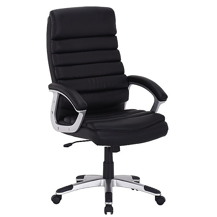 Scaun directorial SL Q087, tapitat cu piele ecologica, suport lombar, mecanism de balans, rotativ, cadru polipropilena, 100 kg, negru [1]