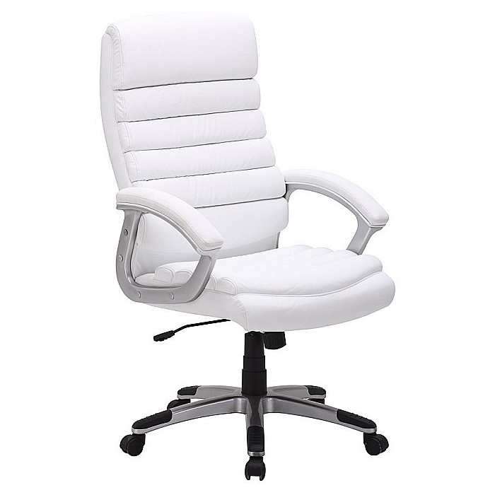 Scaun directorial SL Q087, tapitat cu piele ecologica, ergonomic, mecanism de balans, rotativ, cadru polipropilena, 100 kg, alb [1]
