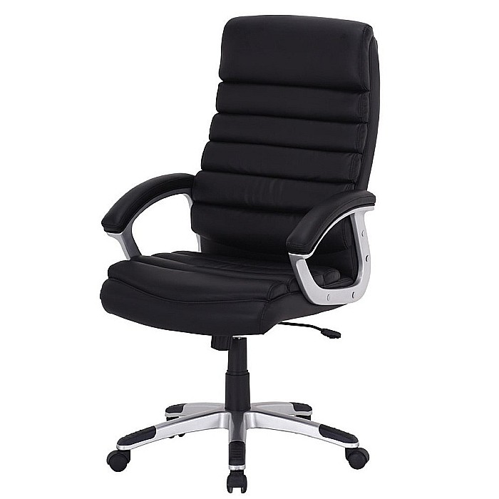 Scaun directorial SL Q087, tapitat cu piele ecologica, suport lombar, mecanism de balans, rotativ, cadru polipropilena, 100 kg, negru [2]