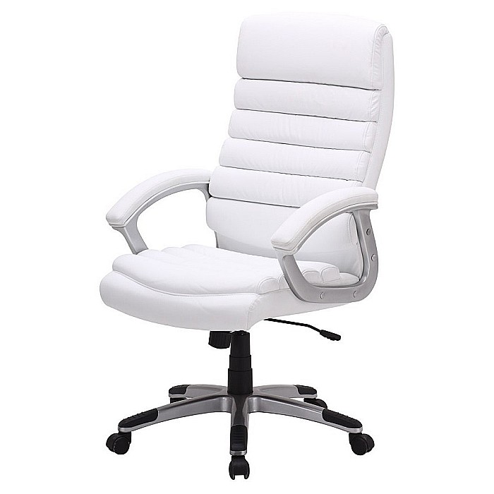 Scaun directorial SL Q087, tapitat cu piele ecologica, ergonomic, mecanism de balans, rotativ, cadru polipropilena, 100 kg, alb [2]