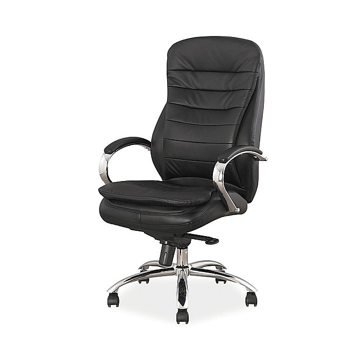 Scaun directorial SL Q154, Piele naturala, Inaltime ajustabila, Suport lombar, Mecanism Multiblock, Cadru cromat, 100 kg, Negru [2]