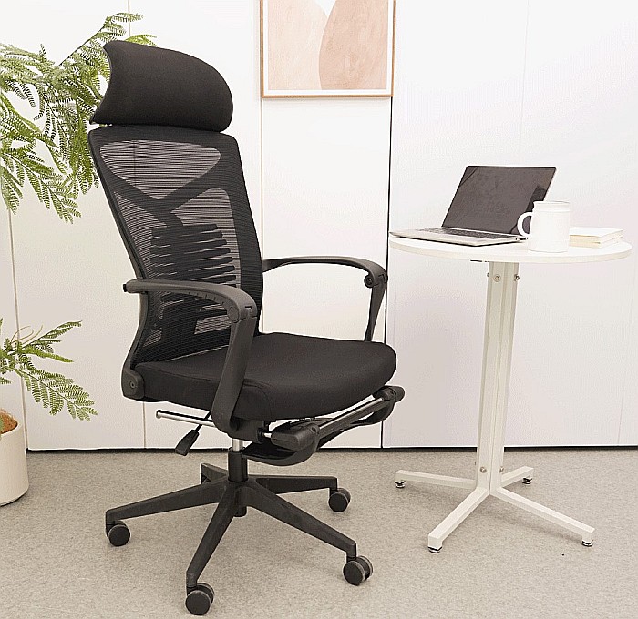 Scaun ergonomic cu suport picioare AB097, mesh, suport lombar, spatar rabatabil, 120 kg, negru [4]