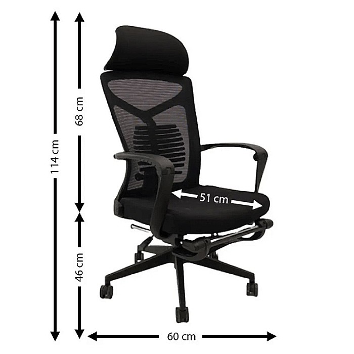 Scaun ergonomic cu suport picioare AB097, mesh, suport lombar, spatar rabatabil, 120 kg, negru [11]