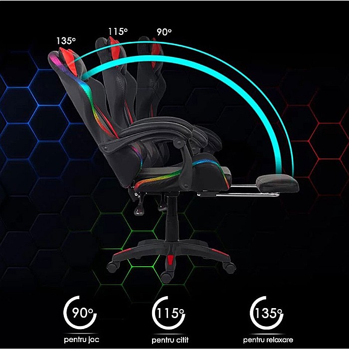 Scaun gaming cu iluminare LED RGB OFF 303, perne detasabile, suport picioare retractabil, polipropilena, 110 kg [12]