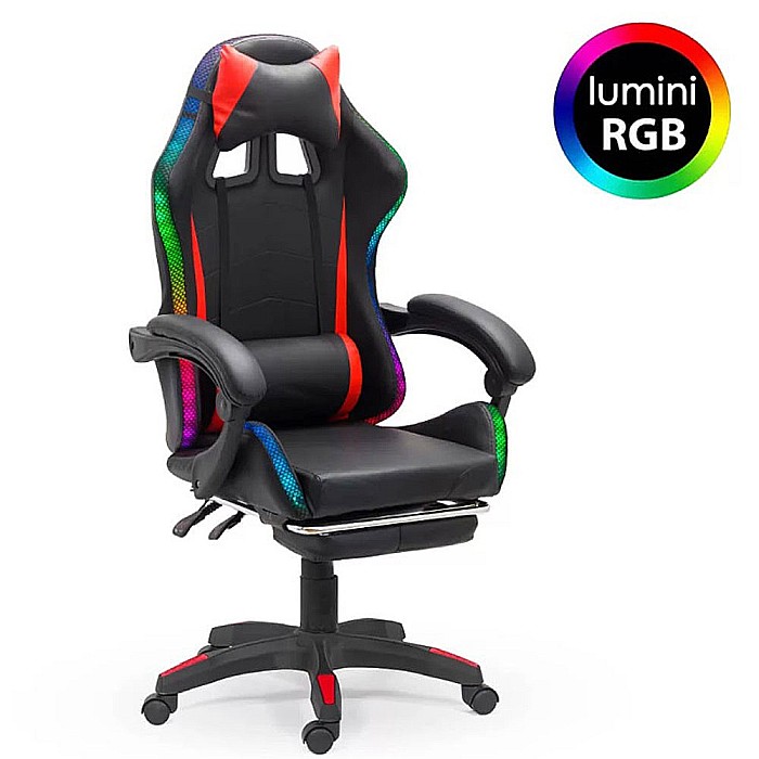 Scaun gaming cu iluminare LED RGB OFF 303, perne detasabile, suport picioare retractabil, polipropilena, 110 kg [2]