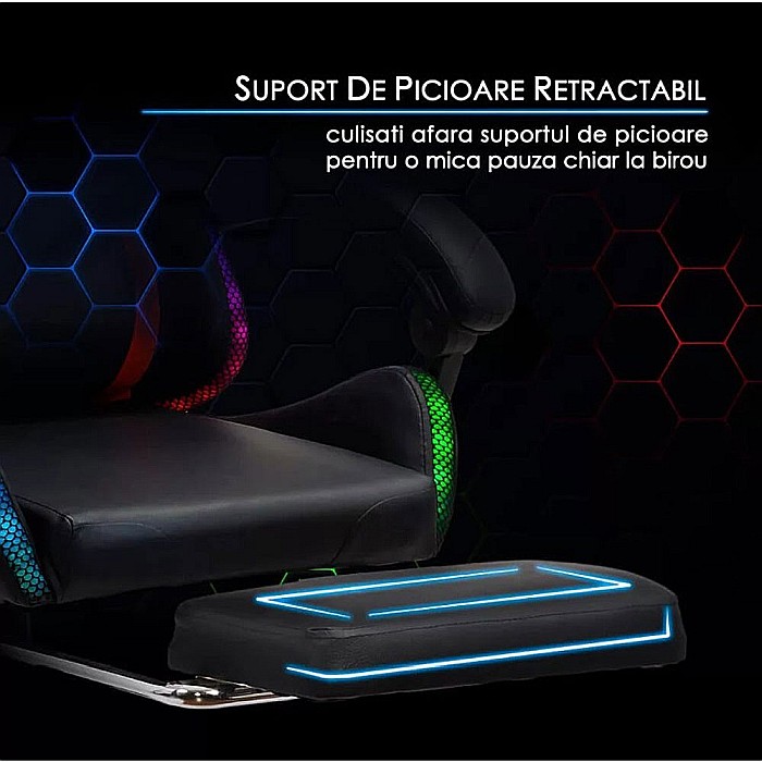 Scaun gaming cu iluminare LED RGB OFF 303, perne detasabile, suport picioare retractabil, polipropilena, 110 kg [11]