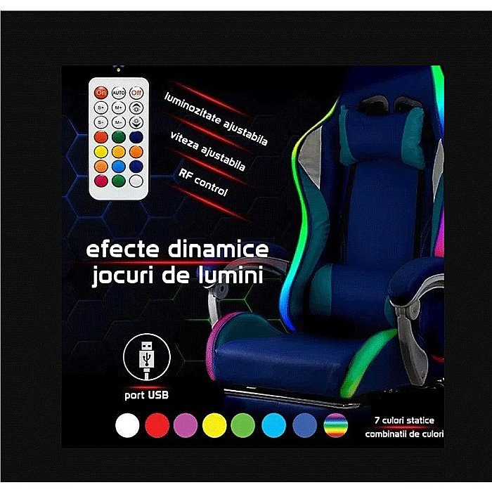 Scaun gaming cu lumini RBG si suport picioare OFF 298 [3]