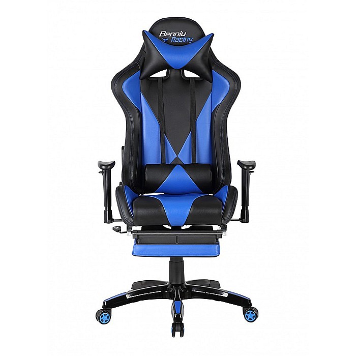 Scaun gaming GN90 Suzuka, suport lombar, perna tetiera, cotiere reglabile, rotativ, mecanism multiblock, 150 kg, negru/albastru [2]