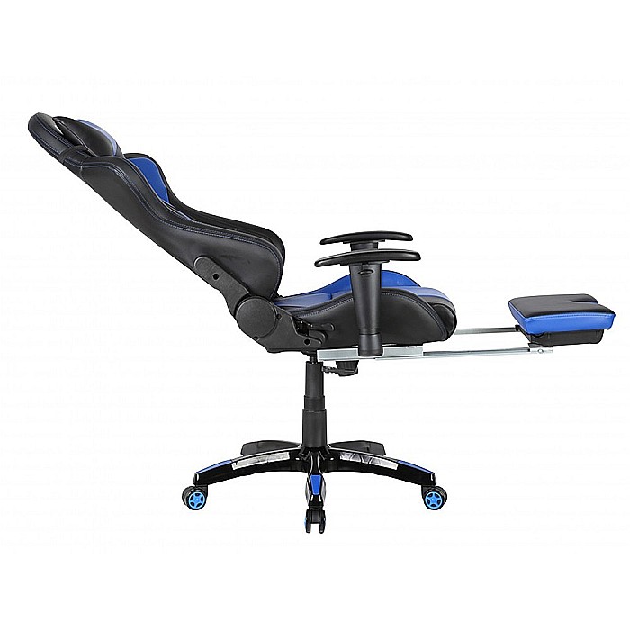 Scaun gaming GN90 Suzuka, suport lombar, perna tetiera, cotiere reglabile, rotativ, mecanism multiblock, 150 kg, negru/albastru [3]
