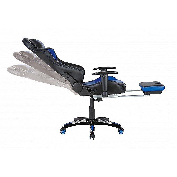 Scaun gaming GN90 Suzuka, suport lombar, perna tetiera, cotiere reglabile, rotativ, mecanism multiblock, 150 kg, negru/albastru [4]