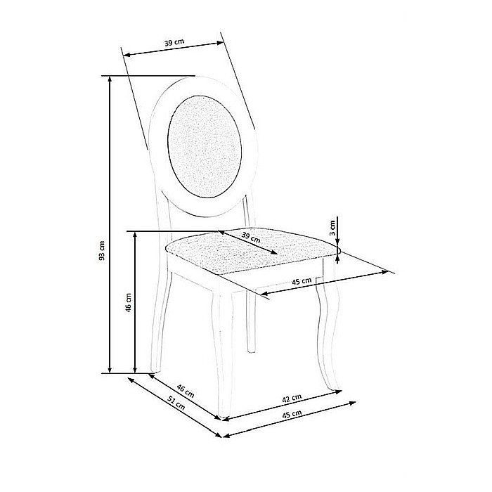 Scaun de living si bucatarie HM Barock, din lemn masiv, ergonomic, tapitat cu stofa, 100 Kg, 93x45x51 cm, Alb/Gri [7]