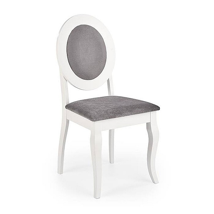 Scaun de living si bucatarie HM Barock, din lemn masiv, ergonomic, tapitat cu stofa, 100 Kg, 93x45x51 cm, Alb/Gri [1]