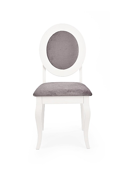Scaun de living si bucatarie HM Barock, din lemn masiv, ergonomic, tapitat cu stofa, 100 Kg, 93x45x51 cm, Alb/Gri [2]