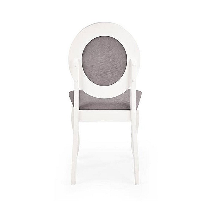 Scaun de living si bucatarie HM Barock, din lemn masiv, ergonomic, tapitat cu stofa, 100 Kg, 93x45x51 cm, Alb/Gri [6]