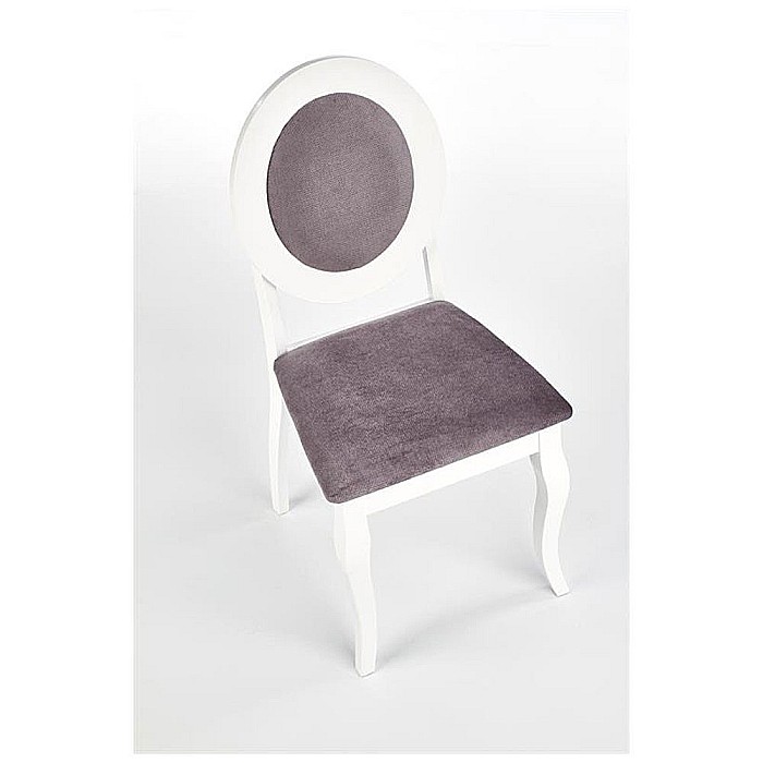 Scaun de living si bucatarie HM Barock, din lemn masiv, ergonomic, tapitat cu stofa, 100 Kg, 93x45x51 cm, Alb/Gri [5]