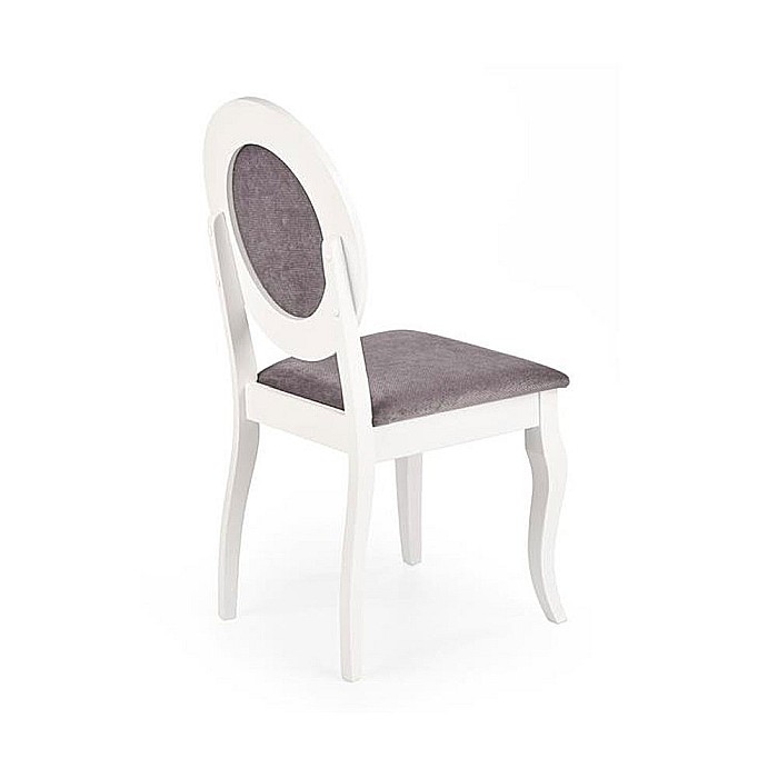 Scaun de living si bucatarie HM Barock, din lemn masiv, ergonomic, tapitat cu stofa, 100 Kg, 93x45x51 cm, Alb/Gri [9]