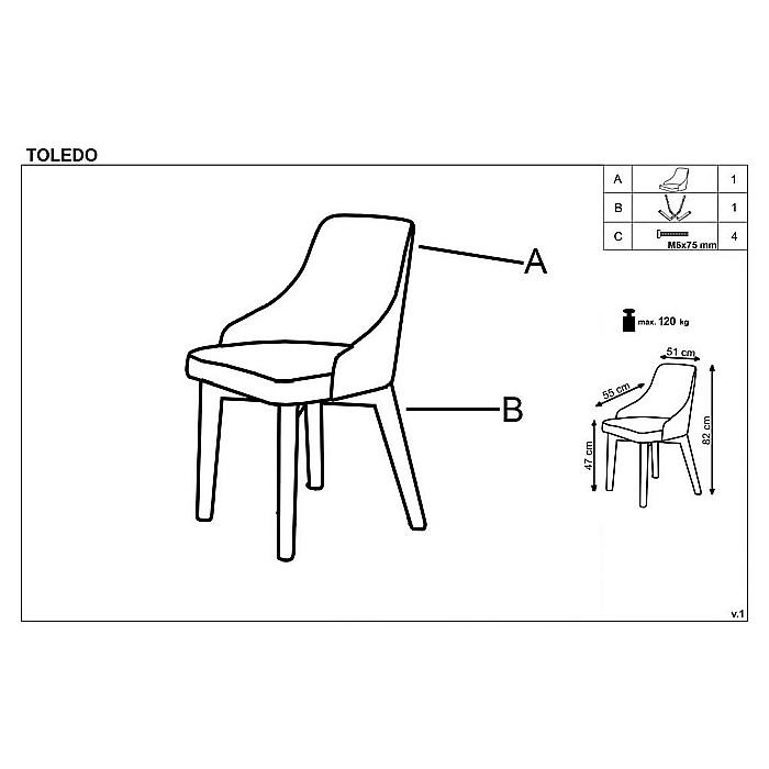 Scaun living HM Toledo crem - stejar [4]