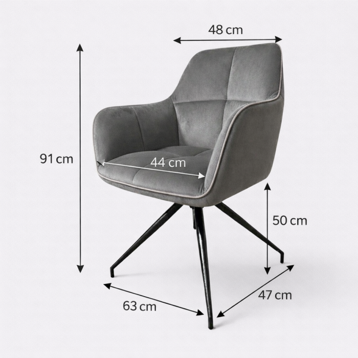 Scaun living rotativ FDC 80, baza metalica, tapiterie catifea, elegant, 100 kg, 91x47x63 cm, gri [11]