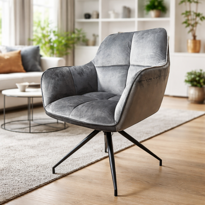 Scaun living rotativ FDC 80, baza metalica, tapiterie catifea, elegant, 100 kg, 91x47x63 cm, gri [2]