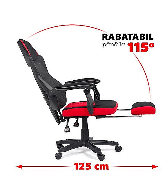 Scaun OFF 304, ergonomic, mesh, mecanism de balans, suport picioare retractabil, 110 kg, negru/rosu [3]