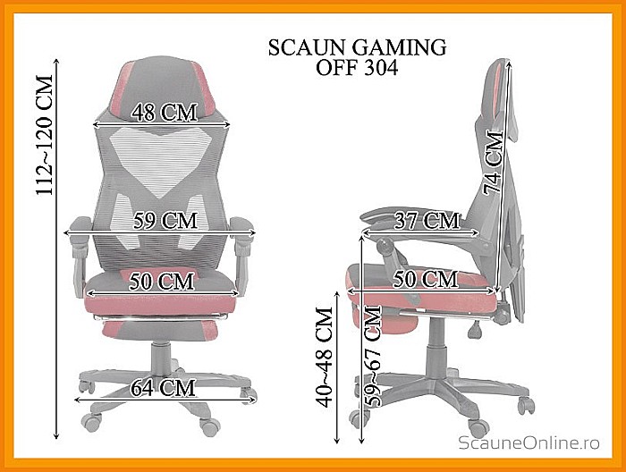 Scaun OFF 304, ergonomic, mesh, mecanism de balans, suport picioare retractabil, 110 kg, negru/rosu [2]