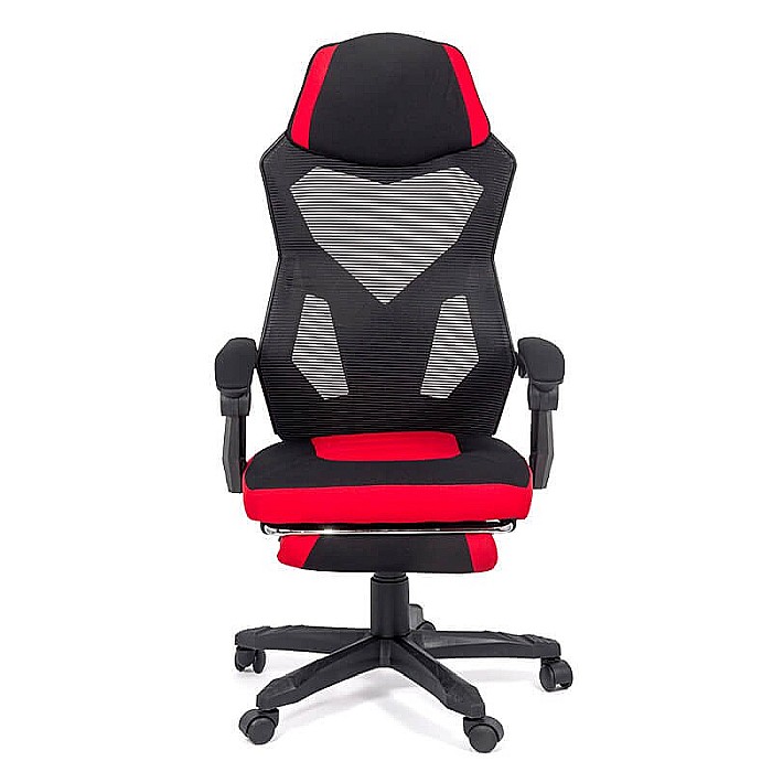 Scaun OFF 304, ergonomic, mesh, mecanism de balans, suport picioare retractabil, 110 kg, negru/rosu [5]