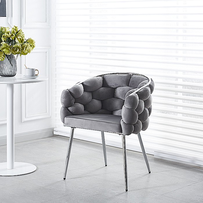 Scaun tapitat cu cadru metalic, AB14 ergonomic, living, catifea, 80x60x43 cm,100 Kg, Gri/Silver [2]