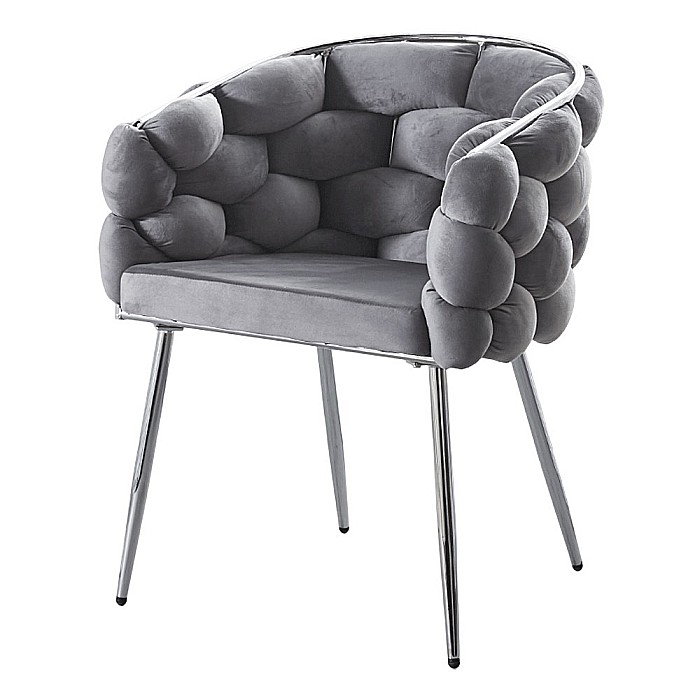 Scaun tapitat cu cadru metalic, AB14 ergonomic, living, catifea, 80x60x43 cm,100 Kg, Gri/Silver [4]