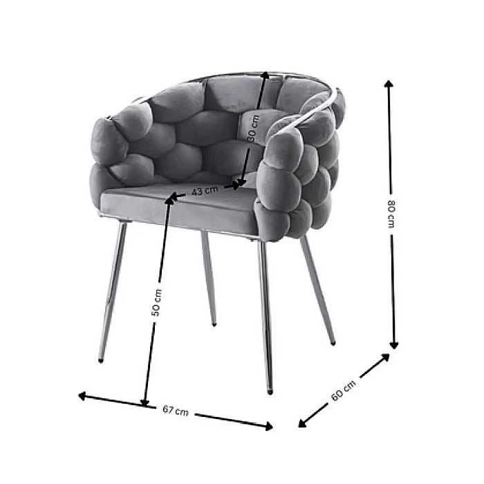 Scaun tapitat cu cadru metalic, AB14 ergonomic, living, catifea, 80x60x43 cm,100 Kg, Gri/Silver [3]