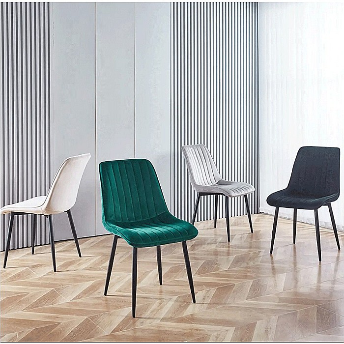 Scaun tapitat cu stofa tip catifea AB176, de living si bucatarie, cadru metalic, 88x47x42 cm, bej [5]