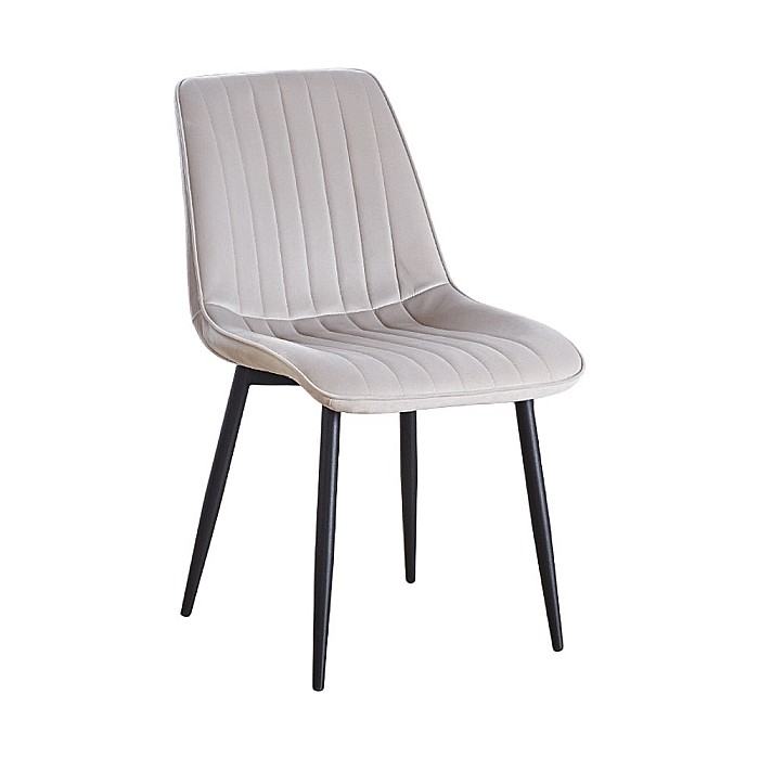 Scaun tapitat cu stofa tip catifea AB176, de living si bucatarie, cadru metalic, 88x47x42 cm, bej [3]