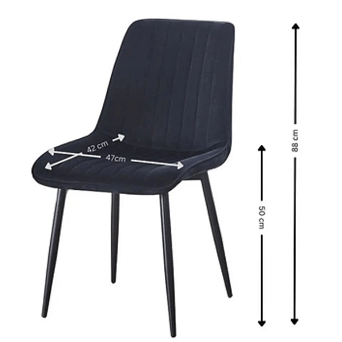 Scaun tapitat cu stofa tip catifea AB176, de living si bucatarie, cadru metalic, 88x47x42 cm, negru [3]