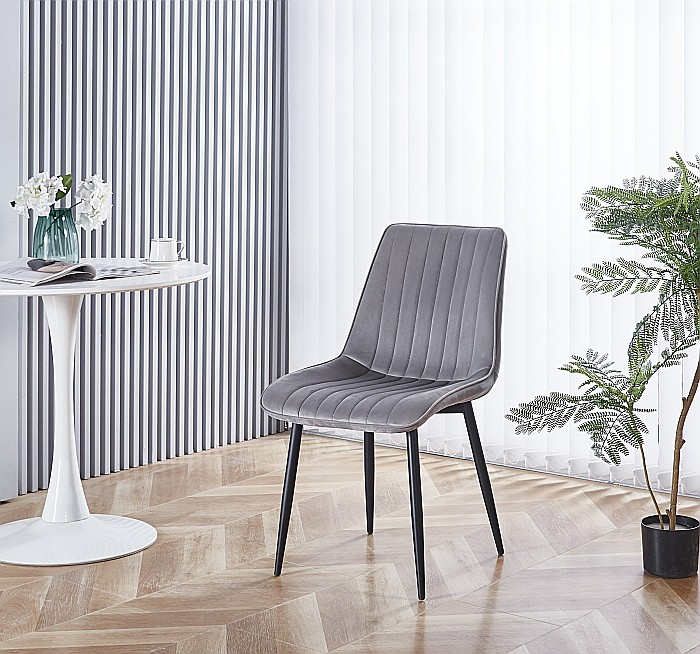 Scaun tapitat cu stofa tip catifea AB176, de living si bucatarie, cadru metalic, 88x47x42 cm, gri [2]