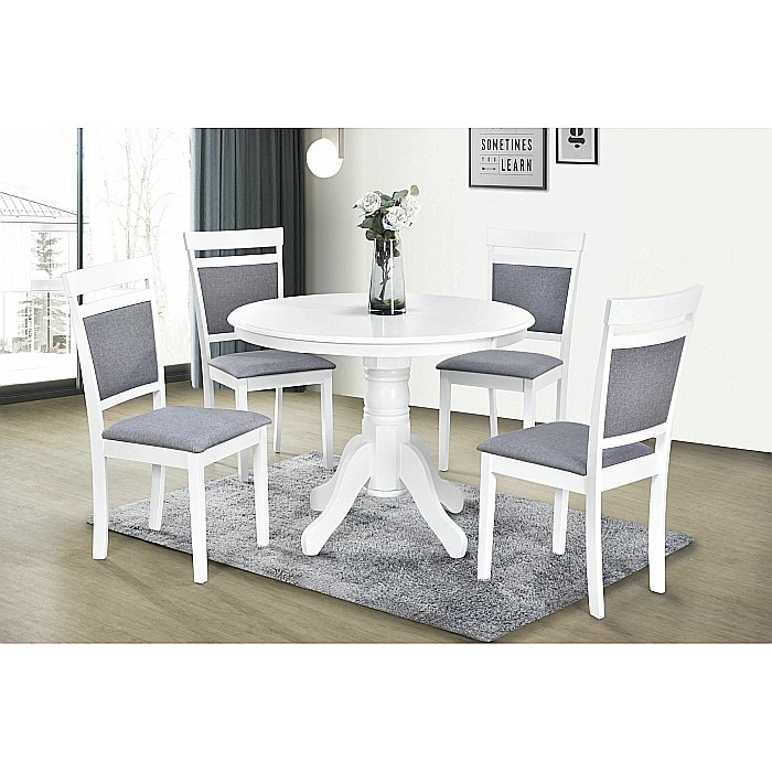 Scaun tapitat de living si bucatarie, KL Oman din lemn masiv, stofa,120 kg, 44x50x90 cm, alb/gri [5]