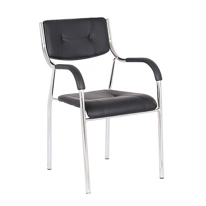 Scaun vizitator GN cu manere, cadru cromat, piele ecologica, 150 kg, negru [1]