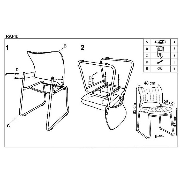 Scaun vizitator HM Rapid, Cadru Cromat, Piele ecologica, 83x43x58 cm, Sarcina max 120 Kg, Negru [5]