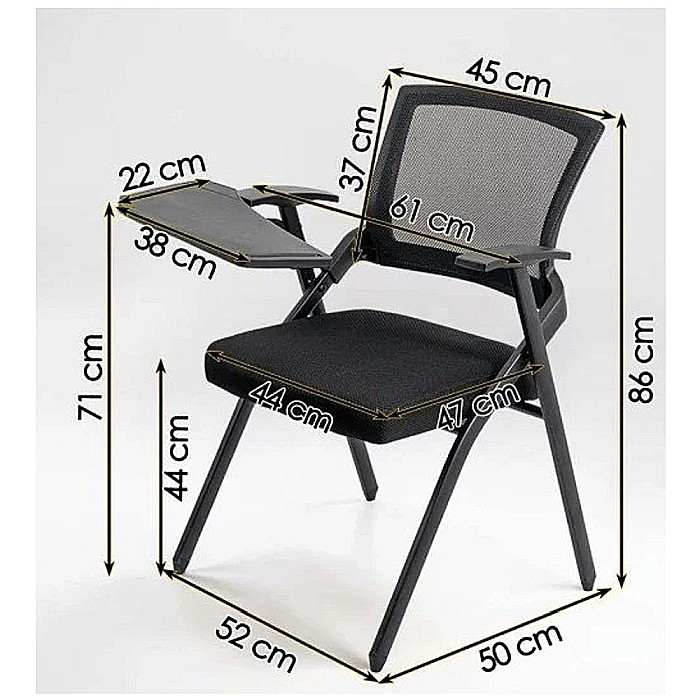 Scaun vizitator HRC 603, cu masuta rabatabila, pliabil, ergonomic, mesh, cadru metalic, 120 kg, negru [10]