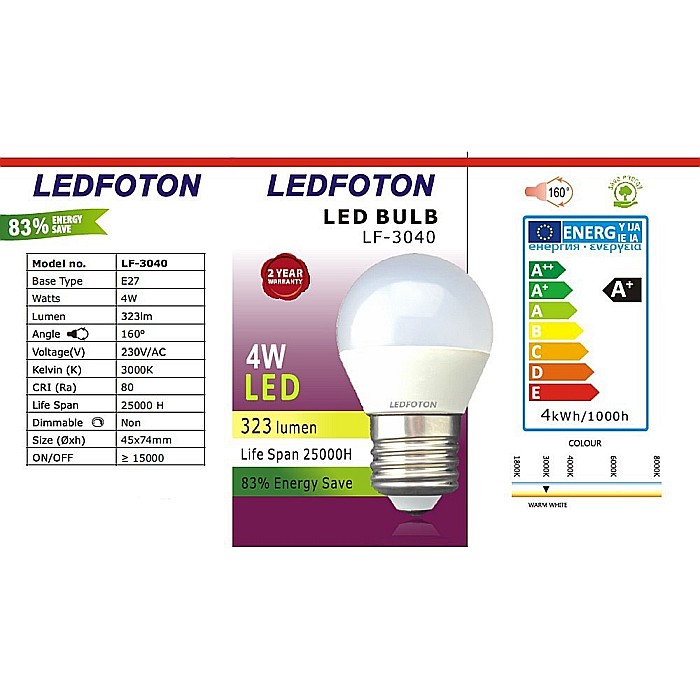 Set 8 Becuri Drimus Led E27 Lumina Calda 4W DLF 3040 [3]