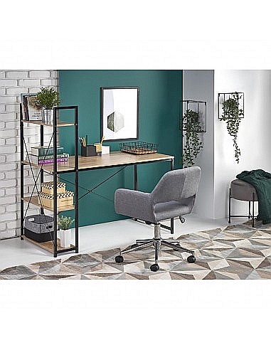 Set birou cu rafturi HM Narvik B1, cadru metalic, PAL melaminat, 120x64x120 cm, stejar sonoma/negru si scaun stofa tip catifea SL Q020, inaltime reglabila, cadru cromat, 90 kg, Gri [3]