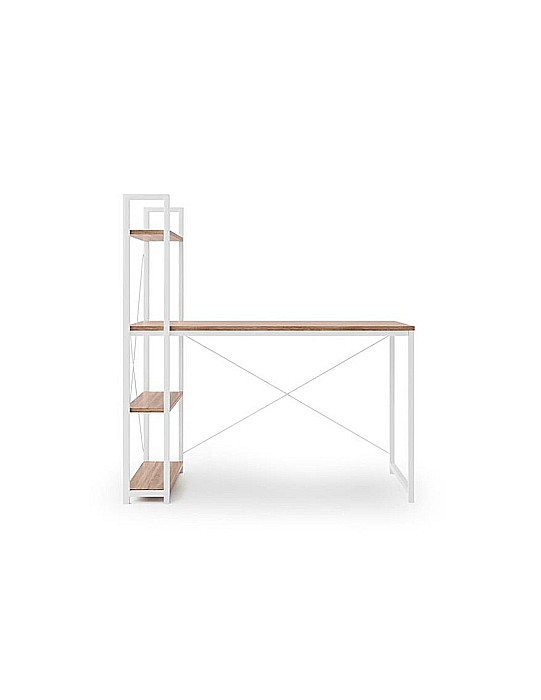 Set birou cu rafturi HM Narvik B1, cadru metalic, PAL melaminat, 120x64x120 cm, stejar sonoma/alb si scaun birou HM Matrix, Ergonomic, Stofa/Piele ecologica, 100 Kg, Negru/Roz [5]