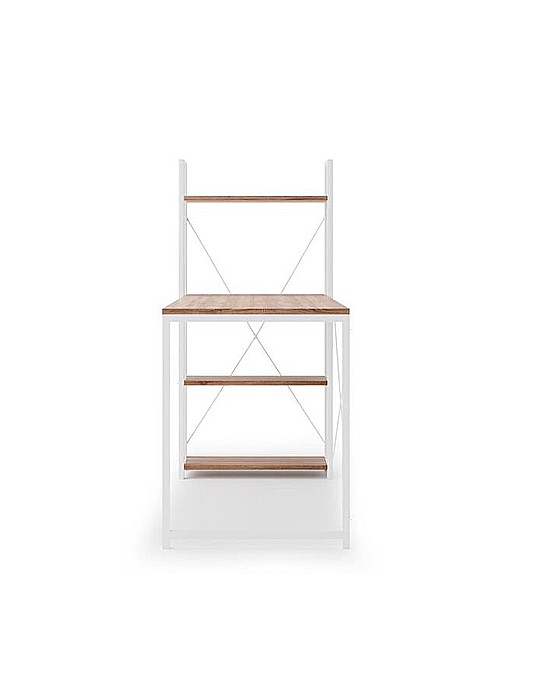 Set birou cu rafturi HM Narvik B1, cadru metalic, PAL melaminat, 120x64x120 cm, stejar sonoma/alb si scaun birou HM Matrix, Ergonomic, Stofa/Piele ecologica, 100 Kg, Negru/Roz [6]