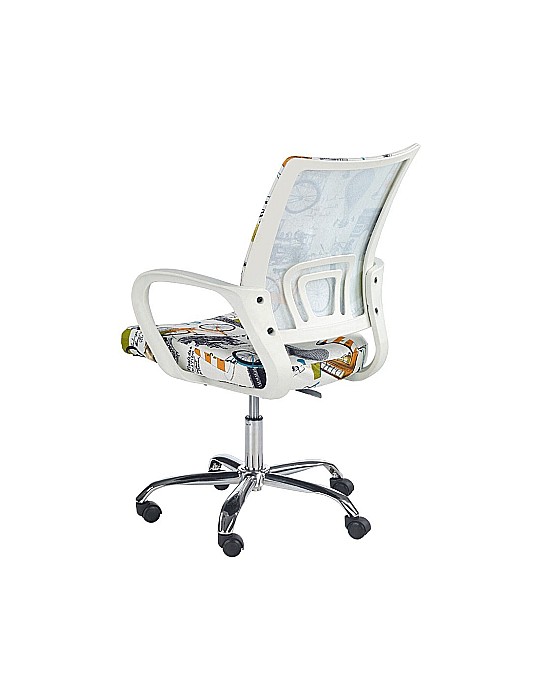 Set birou cu spatii depozitare HM Grosso, rafturi, sertar, PAL melaminat, 149x50x105 cm, stejar auriu/alb si scaun copii HM Ibis Paris, Ergonomic, Cadru Cromat, Stofa, 100 Kg, Multicolor [5]