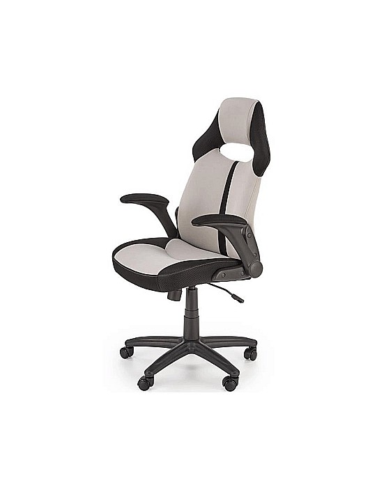 Set birou HM Conti, rafturi, sertar, PAL melaminat, 122x57x90 cm, stejar/alb si scaun copii HM Bloom, stofa/mesh, mecanism de balans, cotiere rabatabile, Gri/Negru [6]