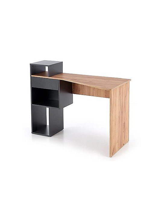 Set birou HM Conti, rafturi, sertar, PAL melaminat, 122x57x90 cm, stejar/gri si scaun pentru copii HM Coco, piele ecologica, inaltime reglabila, 80 kg, Alb [2]