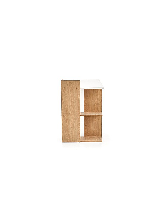 Set birou HM Fino, 2 rafturi, PAL melaminat, 122x57x85 cm, stejar auriu si scaun copii HM Gonzo 2, Ergonomic, tapitat cu piele ecologica, cu brate, 90 Kg, Alb [4]