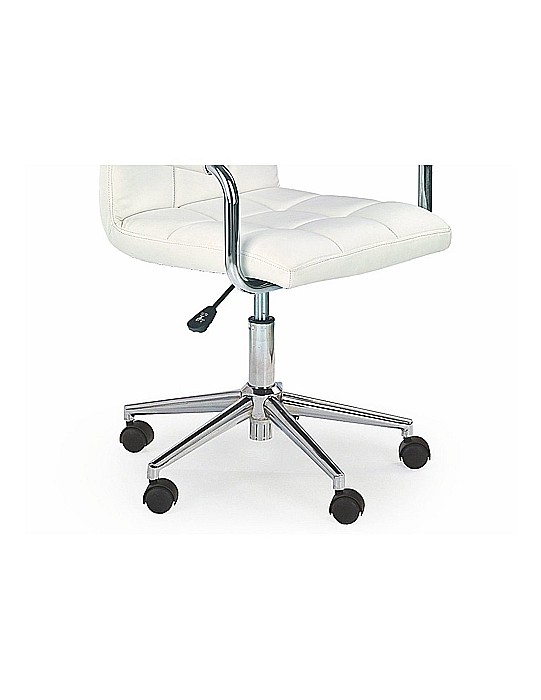 Set birou HM Fino, 2 rafturi, PAL melaminat, 122x57x85 cm, stejar auriu si scaun copii HM Gonzo 2, Ergonomic, tapitat cu piele ecologica, cu brate, 90 Kg, Alb [6]